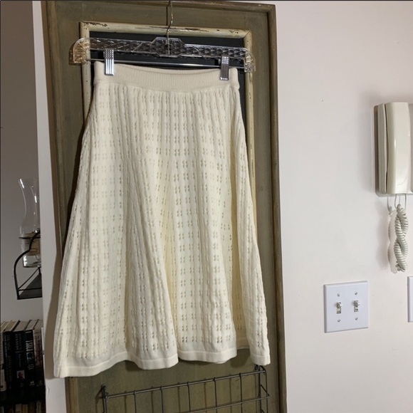 Anthropologie Meadow Rue Cadenza Pointelle Knit Skirt Cream Ivory Size 8 - Picture 6 of 8